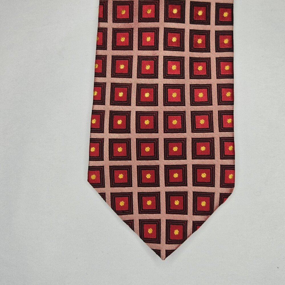 Boss Hugo Men Red Pink Yellow Dot Neck Tie 100% Silk Made In Italy 57" x 3.75"
